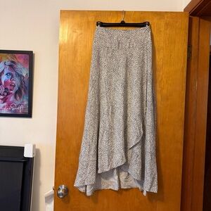 Japna White and Black Printed High-Low Maxi Skirt with Slit Size S